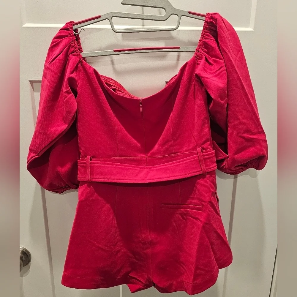 Choosy Magenta Puff Sleeve Belted Romper Size 4 NWT
